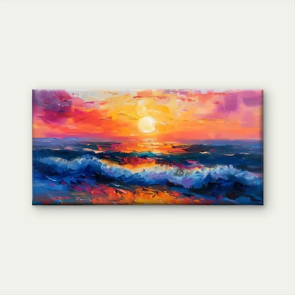 Ocean Sunset Waves Sea Wall Art Canvas Office Home Room Framed 120x60cm