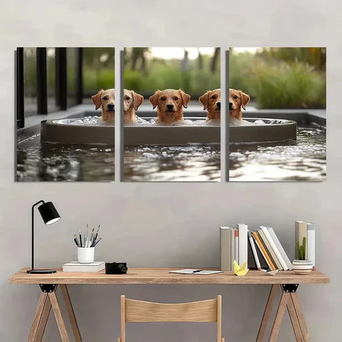 3pcs Painting Dog Humorous Aesthetic   Wall Art Set Canvas Unframed - High Quality Print 100% Australian Made Wall Canvas