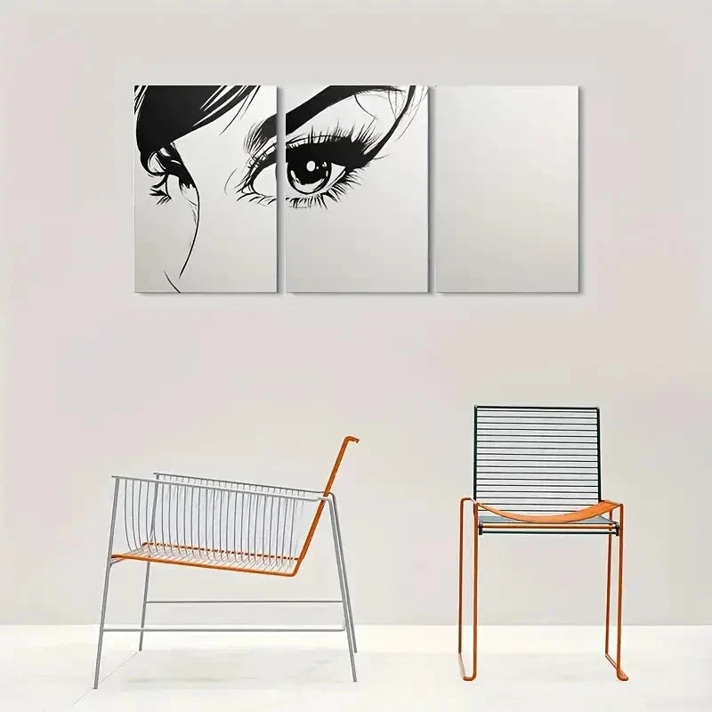 3pcs Black and White Eye Sketch Metal Print Ready to Hang Art - Bella Home Decor