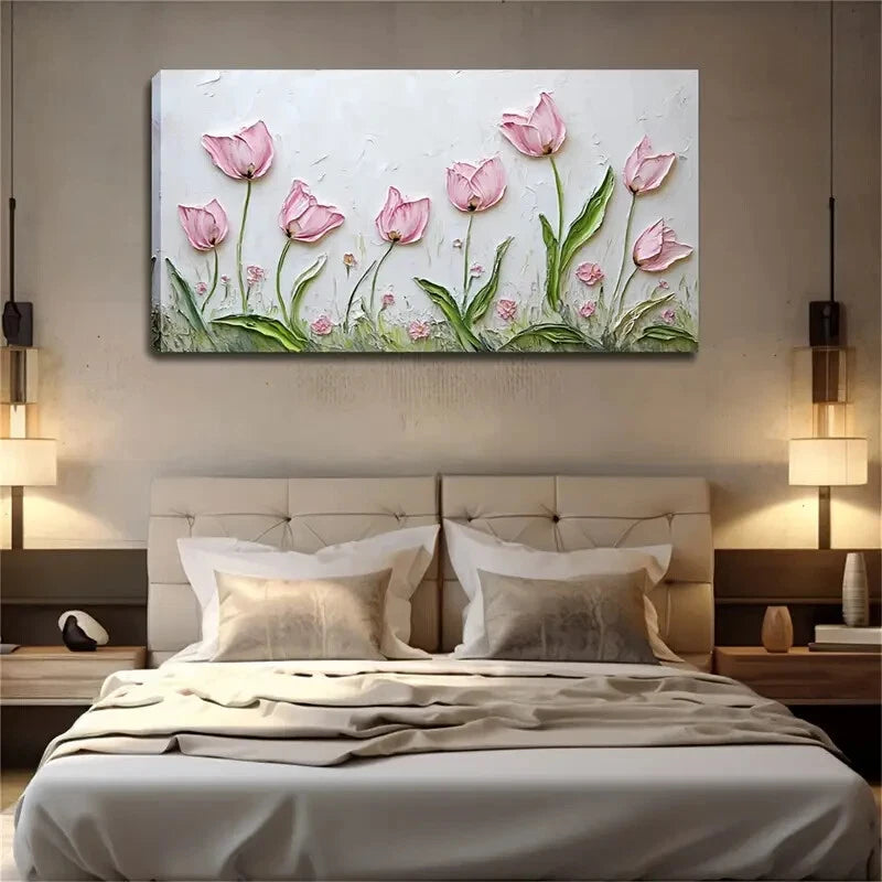 Vibrant Pink Tulips Décor Wall Wall Art Canvas Office Home Room Framed 120x60cm - Bella Home Decor