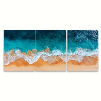 3pcs Zanzibar Aerial Beach Print Golden Sand Metal Print Ready to Hang Art