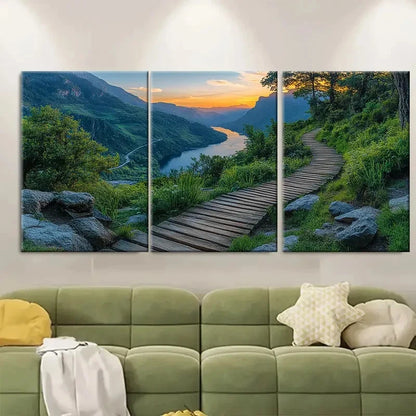 3pcs Walkway Canvas Art Mao River RI   Wall Art Set Canvas Framed 40x60cm - High Quality Print 100% Australian Made Wall Canvas Ready to Hang - Bella Home Decor