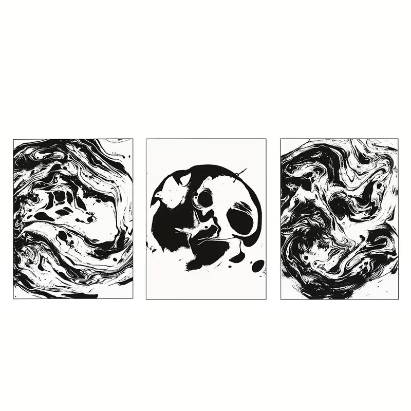 3pcs Black And White Abstract Liquid Texture    Wall Art Set Canvas Framed 60x90cm - High Quality Print 100% Australian Made Wall Canvas Ready to Hang