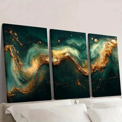 3pcs Abstract Green & Golden GT Wall Art Set Canvas Framed 60x90cm - High Quality Print 100% Australian Made Wall Canvas Ready to Hang - Bella Home Decor