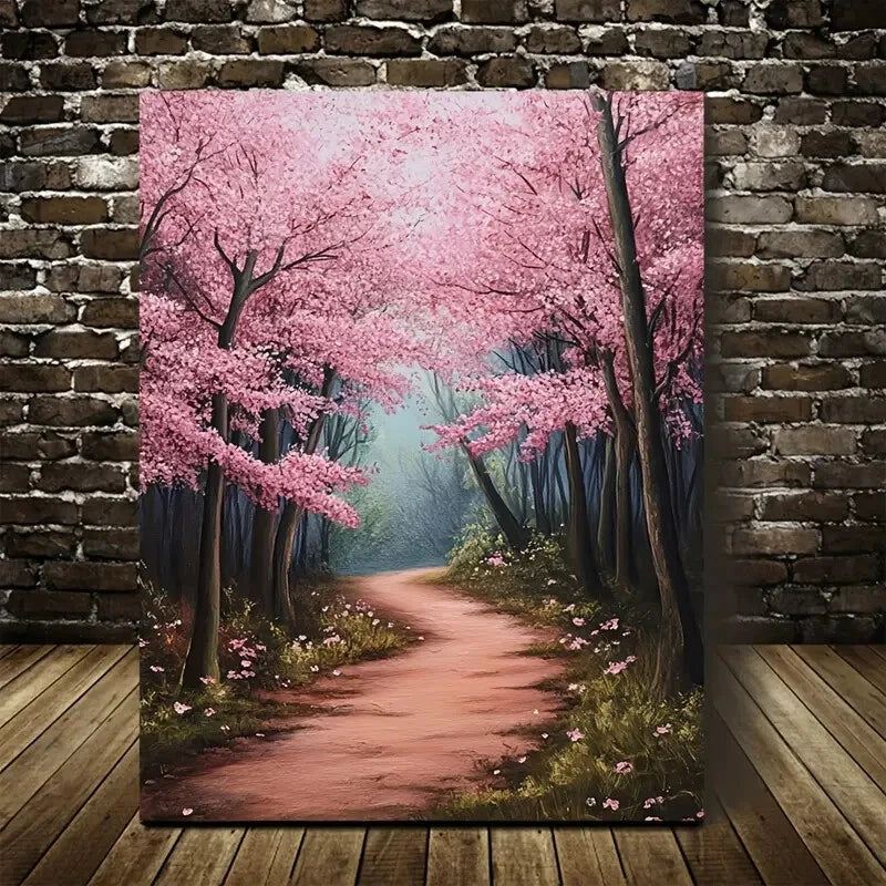 Beautiful Lush Cherry Blossom Forest Painting 40x60cm Metal Print Ready to Hang - Bella Home Decor