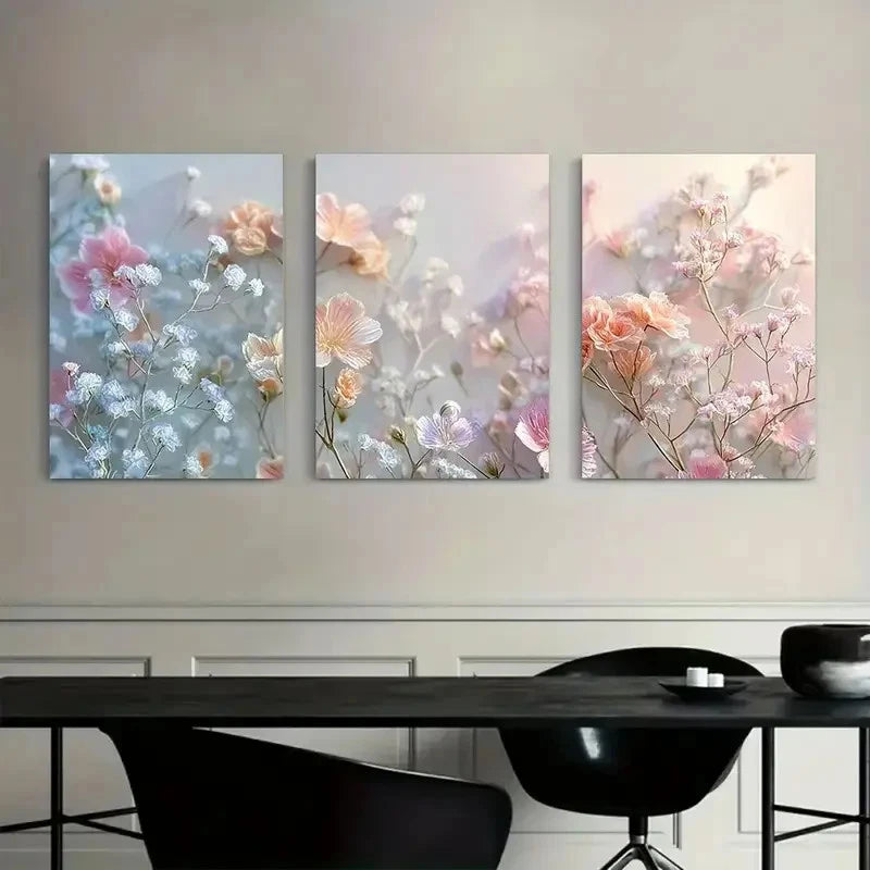 3pcs Colored Wallpaper with Flowers Painting Metal Print Ready to Hang Art - Bella Home Decor