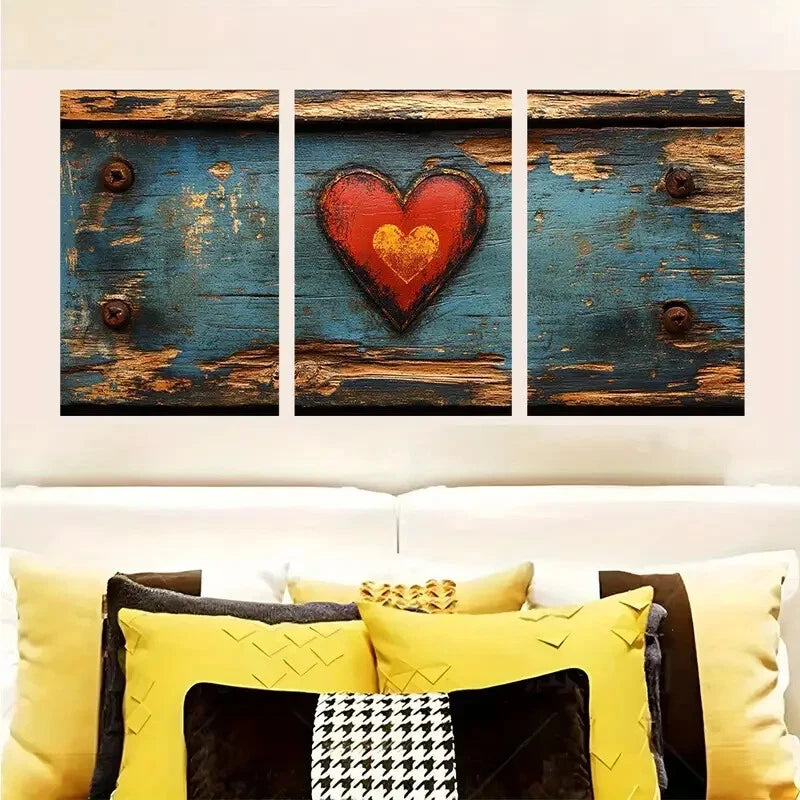 3pcs Coastal Cowgirl Love Heart Blue & Orange Metal Print Ready to Hang Art - Bella Home Decor