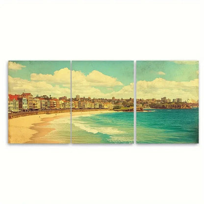 3pcs Vintage Sydney Ocean Poster Australia Wall Art Set Canvas Framed 40x60cm - High Quality Print 100% Australian Made Wall Canvas Ready to Hang