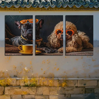 3pcs Poodle & French Bulldog with Glasses Metal Print Ready to Hang Art - Bella Home Decor