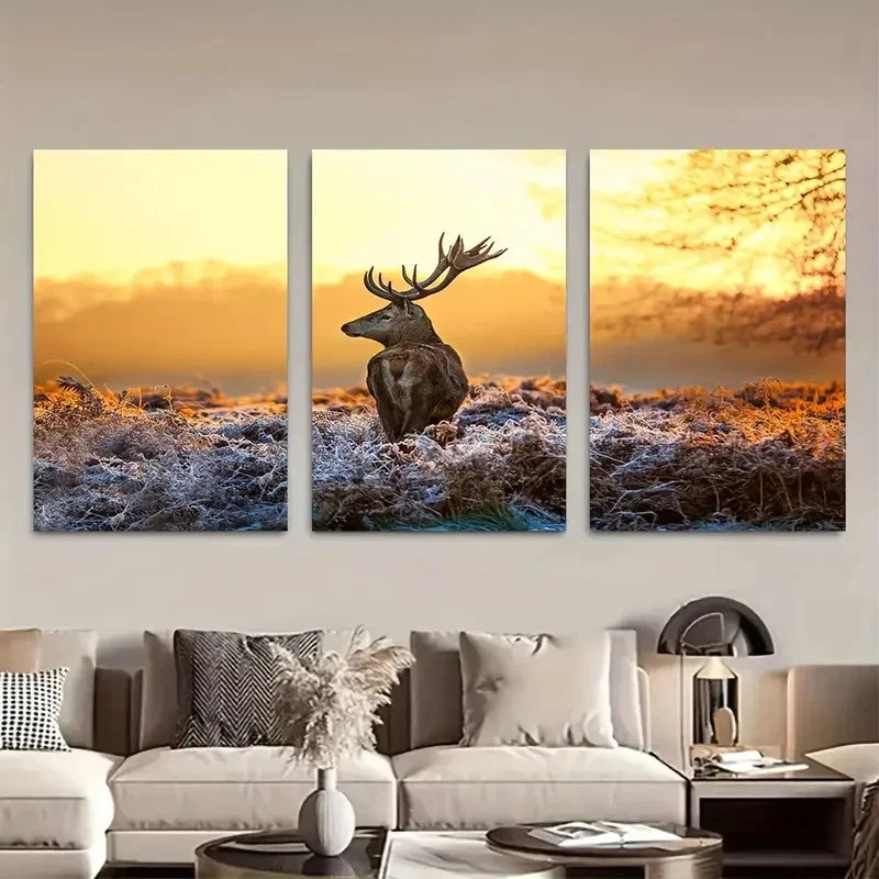 3pcs Deer in morning sun 3 Panel Metal Print Ready to Hang Art - Bella Home Decor