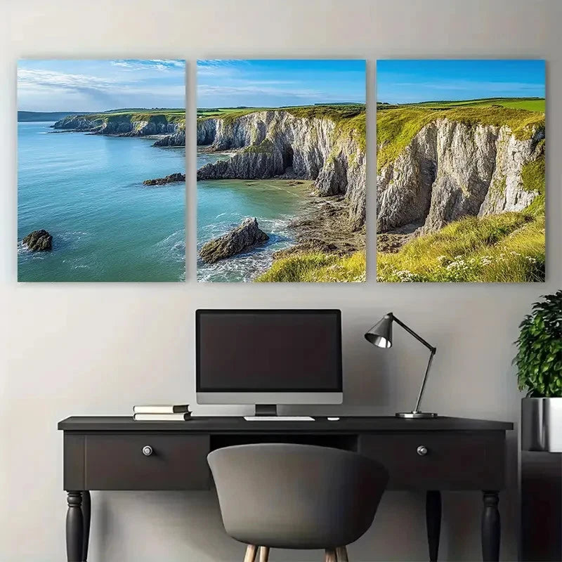 3pcs Pembrokeshire Coastal Cliffs & Natural Beauty Metal Print Ready to Hang Art - Bella Home Decor