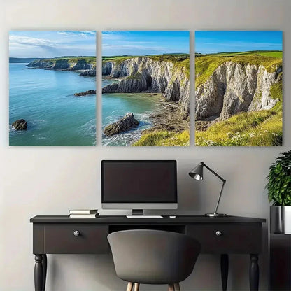 3pcs Pembrokeshire Coastal Cliffs & Natural Beauty Metal Print Ready to Hang Art - Bella Home Decor