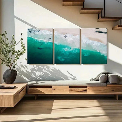 3pcs Turquoise Waves & Sandy Beach Wall Art Set Canvas Framed 60x90cm - High Quality Print 100% Australian Made Wall Canvas Ready to Hang - Bella Home Decor