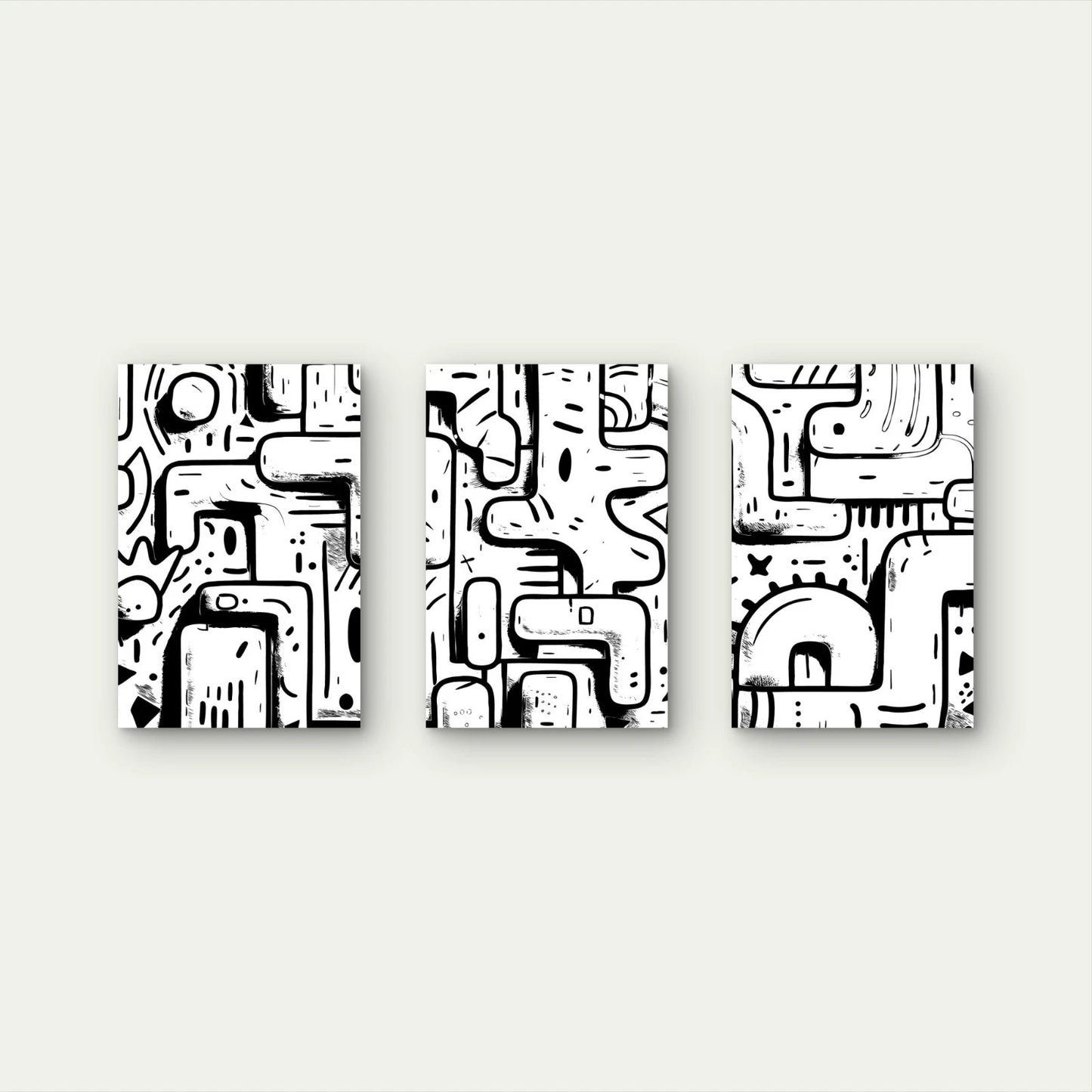 3pcs Black and White Abstract Doodle Wall Art Set Canvas Framed 40x60cm - High Quality Print 100% Australian Made Wall Canvas Ready to Hang