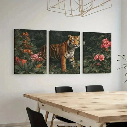 3pcs Tiger in Bloom Canvas  Wall Art Set Canvas Framed 60x90cm - High Quality Print 100% Australian Made Wall Canvas Ready to Hang