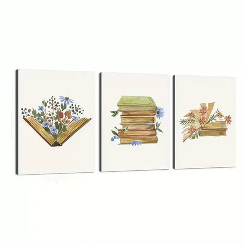 3pcs Watercolor Bohemian Style Floral Book Wall Art Canvas Unframed - High Quality Print 100% Australian Made Wall Canvas