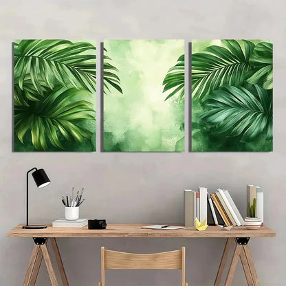 3pcs Serene Tropical Palm Leaf Illustrations Metal Print Ready to Hang Art