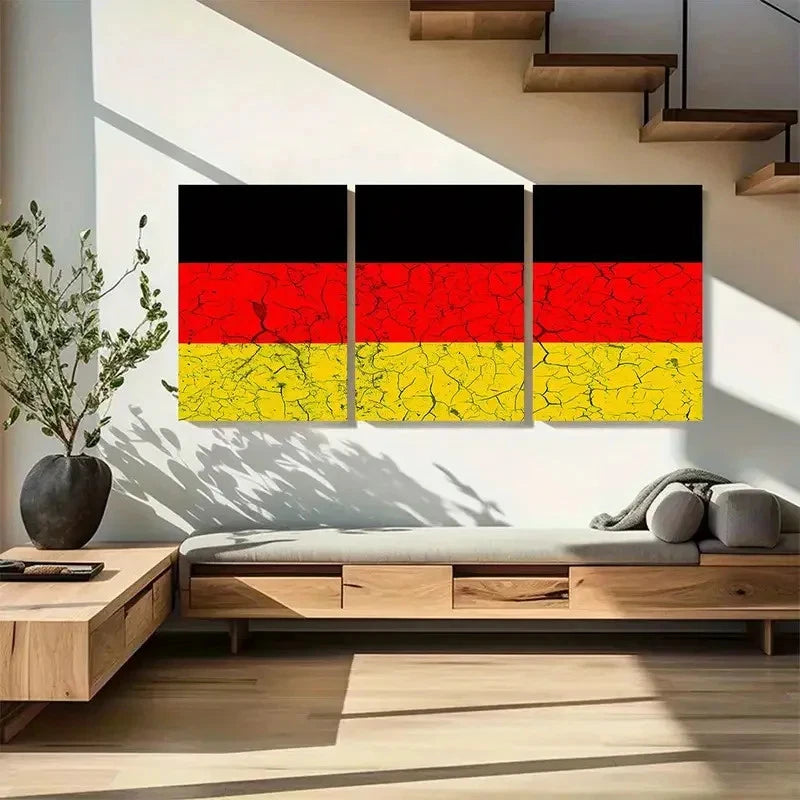3pcs Germany Flag Vibrant Cracked Effect Metal Print Ready to Hang Art - Bella Home Decor