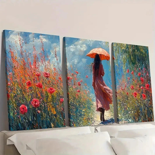 3pcs Morning Stroll in the Gardens BV Wall Art Set Canvas Framed 50x70cm - High Quality Print 100% Australian Made Wall Canvas Ready to Hang