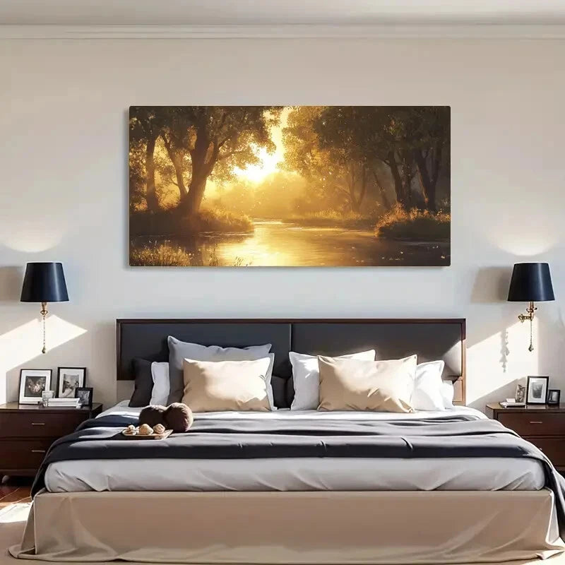 Golden Light Reflection Décor Wall Art Canvas Office Home Room Framed 120x60cm - Bella Home Decor