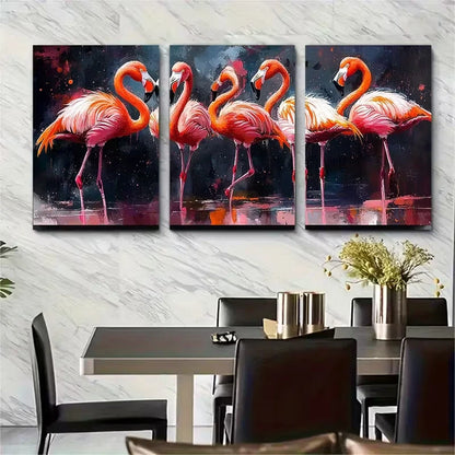 3pcs Vibrant Watercolor Flamingo Metal Print Ready to Hang Art