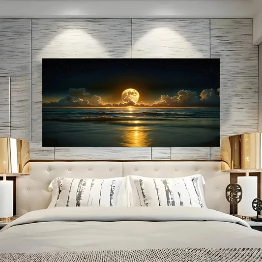 Moonlit Beac wall canvas office home room framed 120x60cm - Bella Home Decor