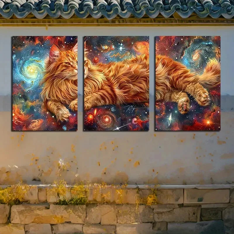 3pcs Galaxy Cat Illustration Metal Print Ready to Hang Art - Bella Home Decor