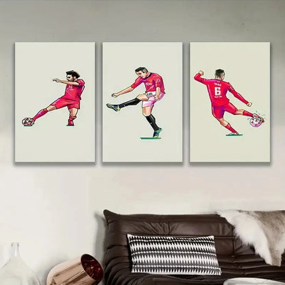 3pcs Soccer Player Wall Art Set Canvas Framed 50x70cm - High Quality Print 100% Australian Made Wall Canvas Ready to Hang