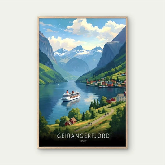 Geirangerfjord Norway Decoration Travel Poster Print Wall Art
