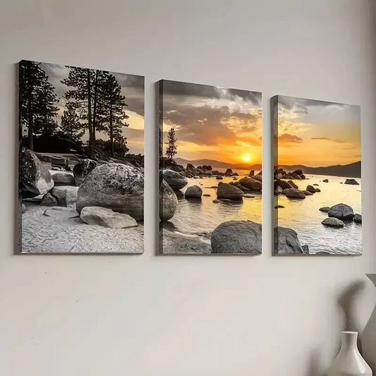 3pcs Decorative Lakeside Natural Scenery Wall Art Set Canvas Framed 50x70cm - High Quality Print 100% Australian Made Wall Canvas Ready to Hang