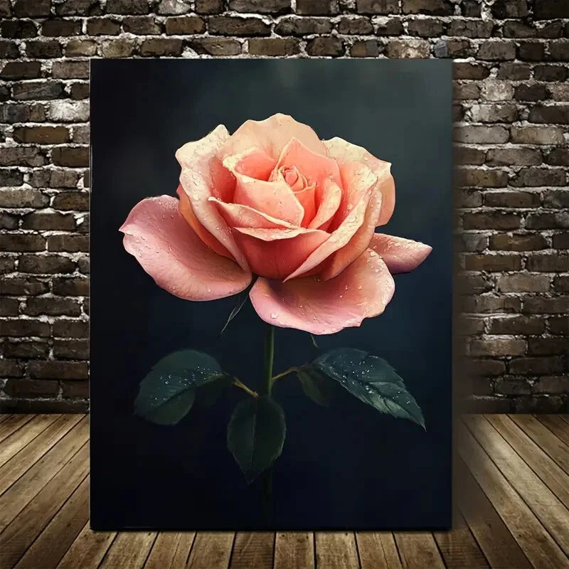 Beautiful Colorful Stunning Pink Rose Painting 40x60cm Metal Print Ready to Hang - Bella Home Decor