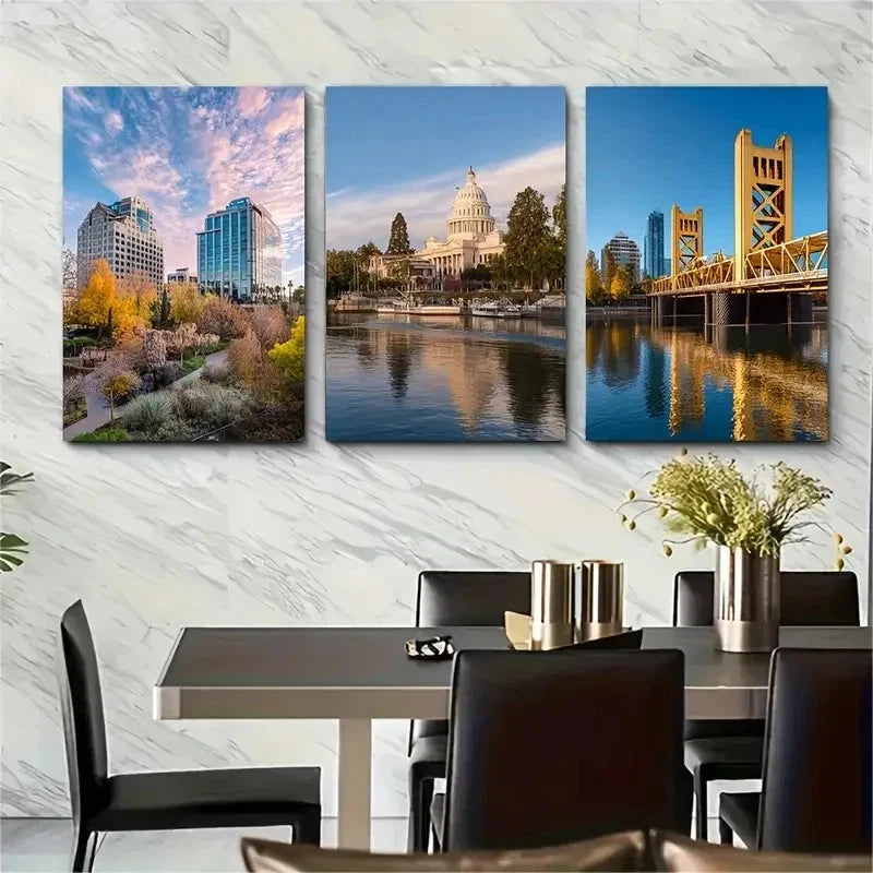 3pcs California Capital City Prints Perfect Wall Art Set Canvas Framed 50x70cm - High Quality Print 100% Australian Made Wall Canvas Ready to Hang - Bella Home Decor