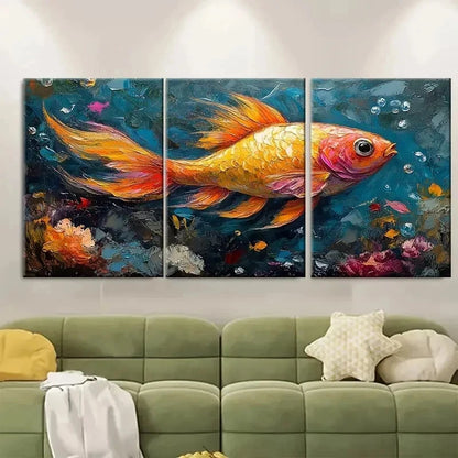 3pcs Colorful Abstract Fish HI  Wall Art Set Canvas Framed 60x90cm - High Quality Print 100% Australian Made Wall Canvas Ready to Hang - Bella Home Decor