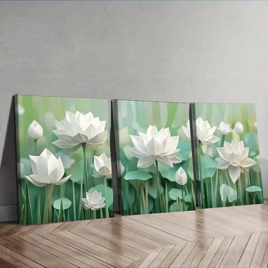 3pcs White lotus flower Wall Art Set Canvas Framed 40x60cm - High Quality Print 100% Australian Made Wall Canvas Ready to Hang
