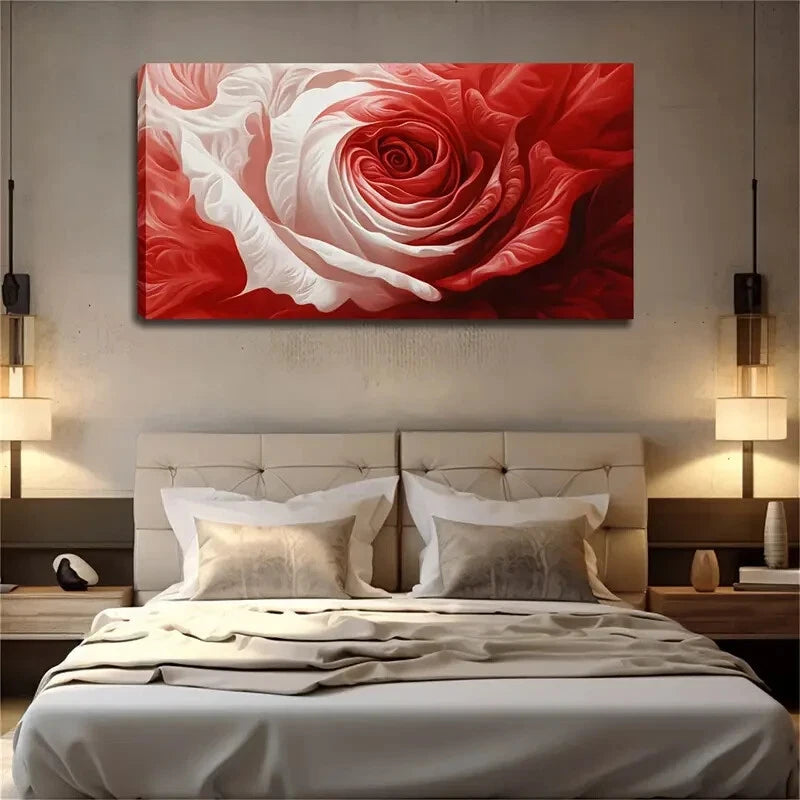 Red & White Gradient Rose Petal Wall Art Canvas Office Home Room Framed 120x60cm - Bella Home Decor