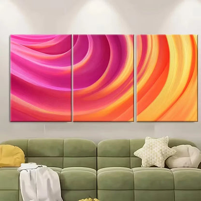 3pcs Original Orange Pink Neon Painting Metal Print Ready to Hang Art