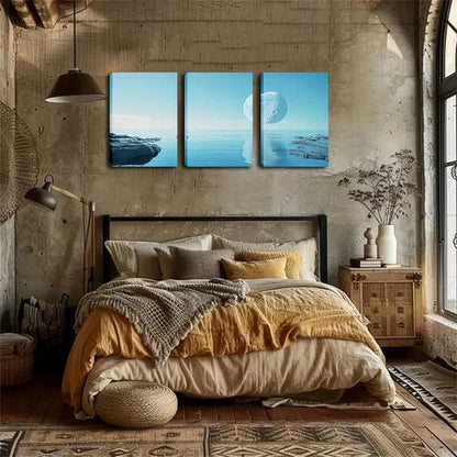 3pcs The Moon On The Water Wall Art Canvas Unframed - High Quality Print 100% Australian Made Wall Canvas