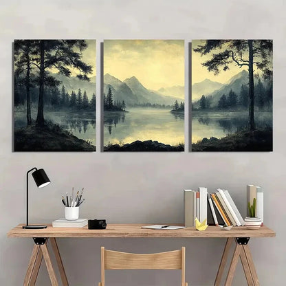3pcs Black and White Nature Scene Mountain Views Metal Print Ready to Hang Art - Bella Home Decor