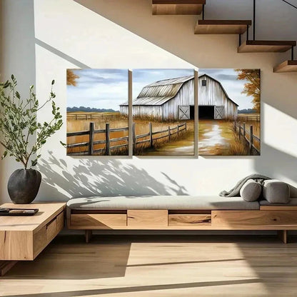 3pcs Rustic Barn, Autumn     Wall Art Set Canvas Framed 60x90cm - High Quality Print 100% Australian Made Wall Canvas Ready to Hang