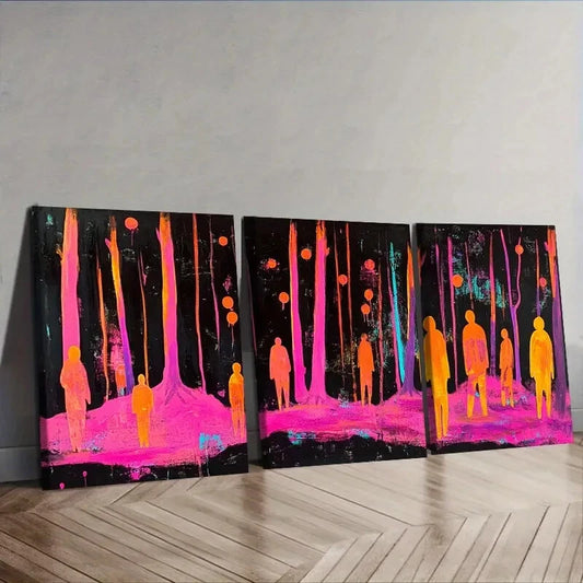 3pcs Pink people in the woods Wall Art Set Canvas Framed 40x60cm - High Quality Print 100% Australian Made Wall Canvas Ready to Hang