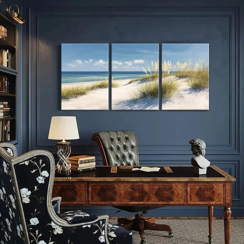 3pcs Beach Landscape Coastal Art Sand Dunes Metal Print Ready to Hang Art - Bella Home Decor