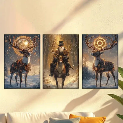 3pcs Enchanted Deer & Mystical Forest Scene Wall Art Canvas Unframed - High Quality Print 100% Australian Made Wall Canvas