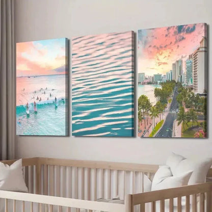 3pcs Surfing Sunset Ocean Waves Decor Wall Art Set Canvas Unframed - High Quality Print 100% Australian Made Wall Canvas