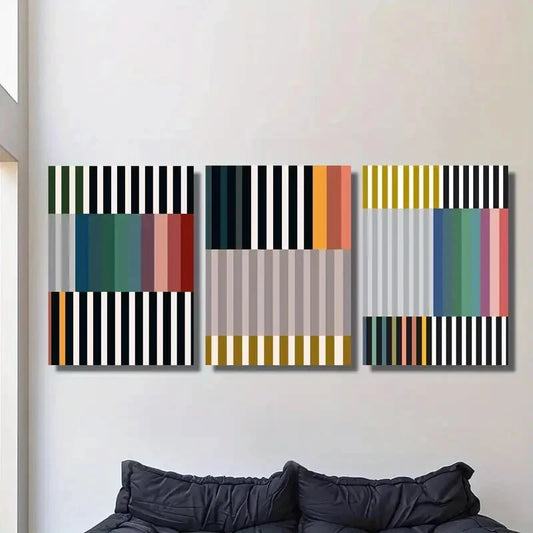 3pcs Abstract colorful striped art painting Metal Print Ready to Hang Art