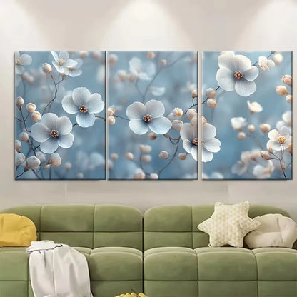 3pcs Elegant White Floral Bush Metal Print Ready to Hang Art - Bella Home Decor