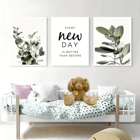 3pcs Modern Green Plant Leaf Wall Art Set Canvas Framed 40x60cm - High Quality Print 100% Australian Made Wall Canvas Ready to Hang