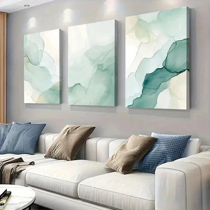 3pcs Elegant Green Abstract Watercolor Painting Wall Art Canvas Unframed - High Quality Print 100% Australian Made Wall Canvas