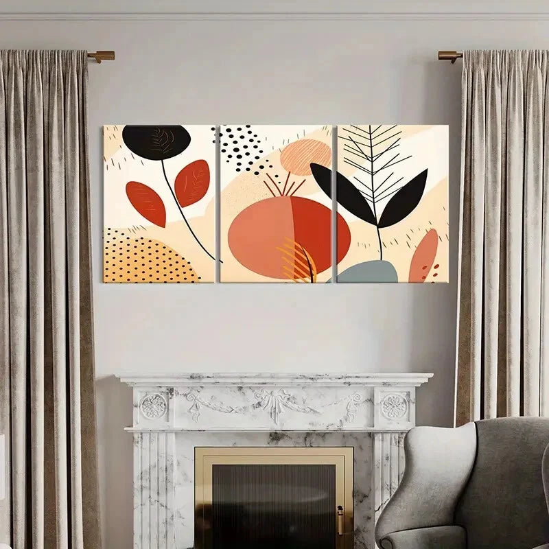 3pcs Abstract Floral Geometric Patterns Art Metal Print Ready to Hang Art - Bella Home Decor