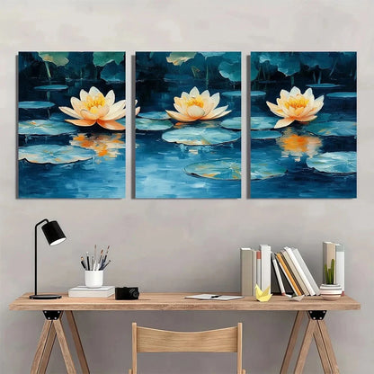 3pcs Vibrant Retro Water Lilies Metal Print Ready to Hang Art - Bella Home Decor