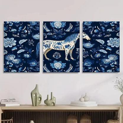 3pcs Horse Pattern Wall Art Set Canvas Framed 50x70cm - High Quality Print 100% Australian Made Wall Canvas Ready to Hang